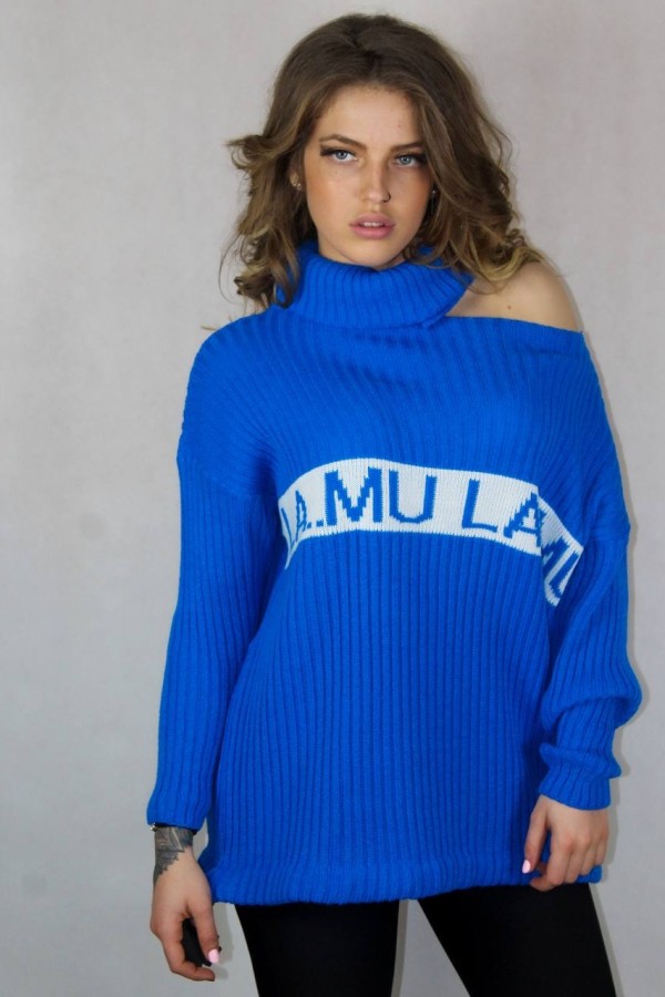 La Mu kötött kék garbós pulcsi