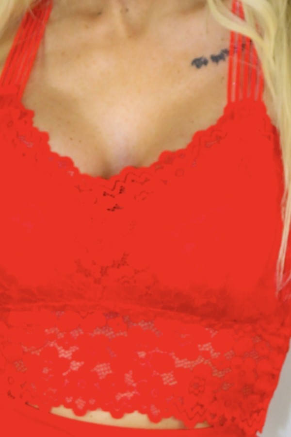 Csipke top hátán keresztpánttal, piros