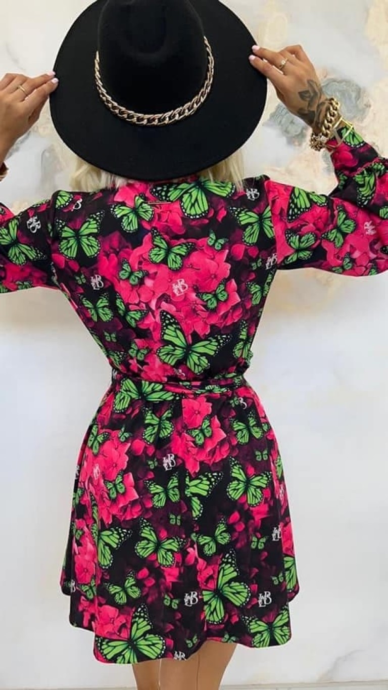 Lola Bianka Butterfly  ruha, zöld-pink