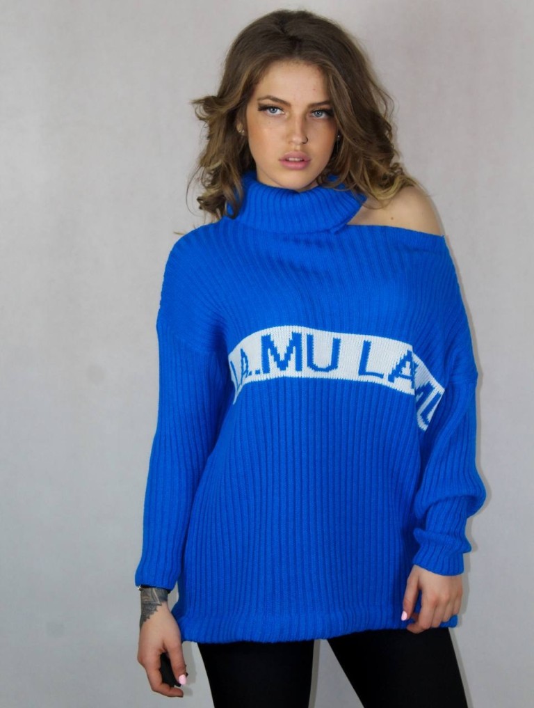 La Mu kötött kék garbós pulcsi